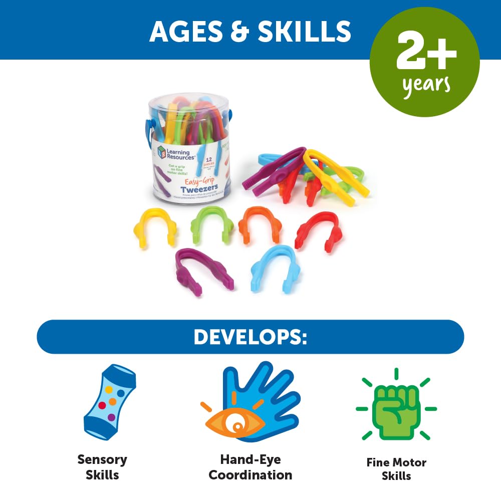 Learning Resources Easy-Grip Tweezers - Fine Motor Skills Toy for Ages 2+ | Set of 12 5