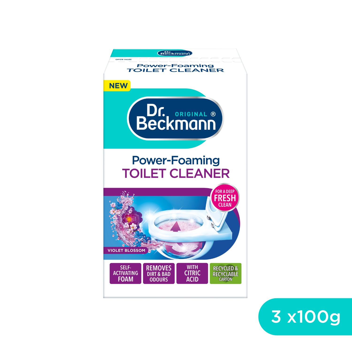 Dr. Beckmann Power-Foaming Toilet Cleaner - Activated Carbon Formula | Violet Blossom Scent | 300g Powder 3