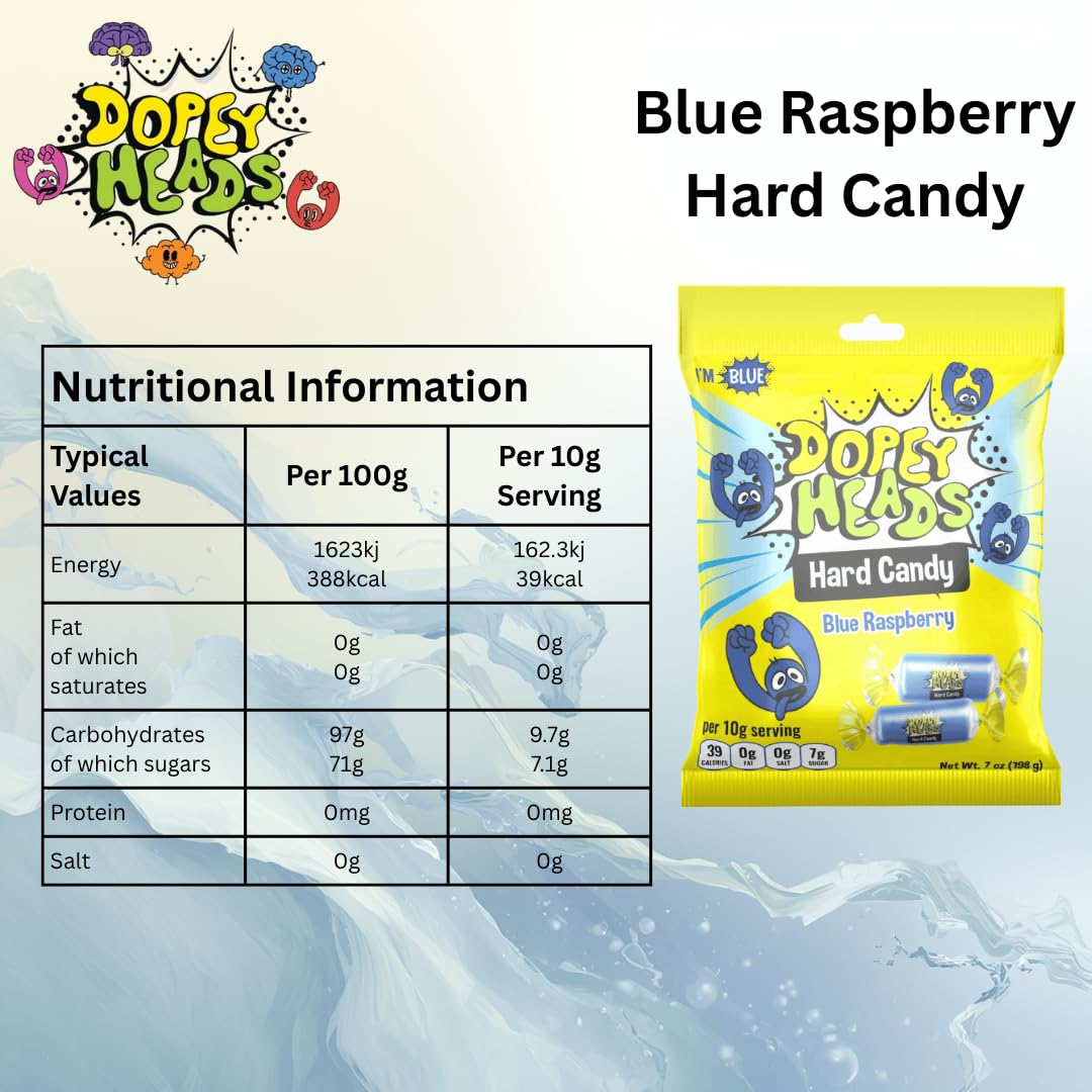 Dopey Heads Blue Raspberry Hard Candy - HALAL | 198g (7 oz) Bag | Long-Lasting Flavour 4
