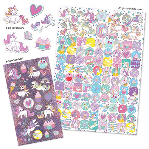 Paper Projects Unicorns Mega Sticker Pack - Pink, A4 Size, Reusable Foiled Stickers