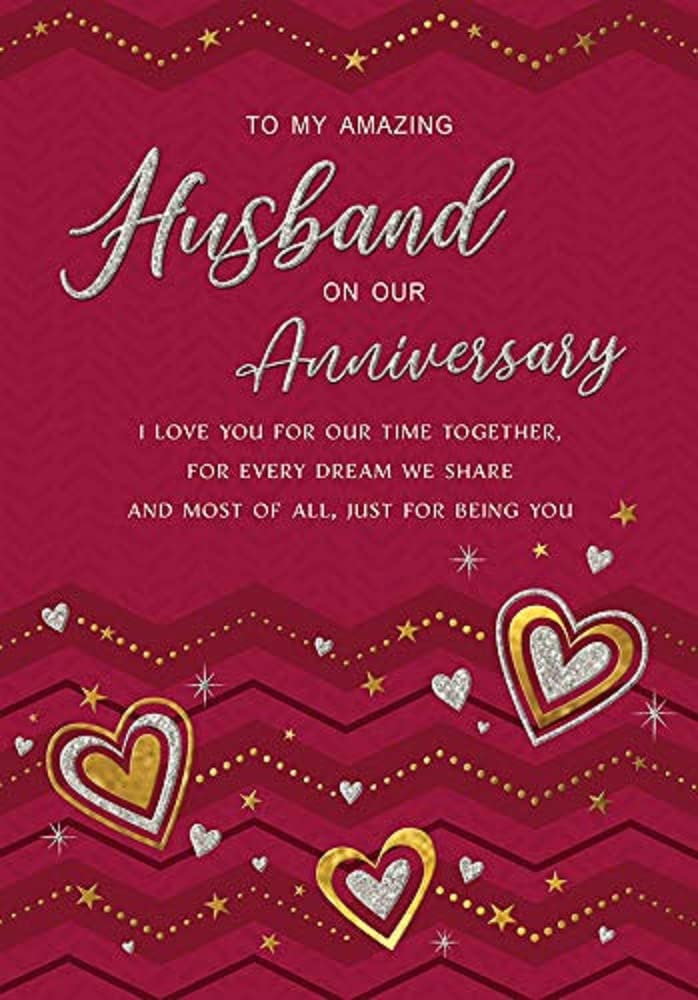 Piccadilly Greetings Anniversary Card for Husband - 9 x 6 inches | Magenta