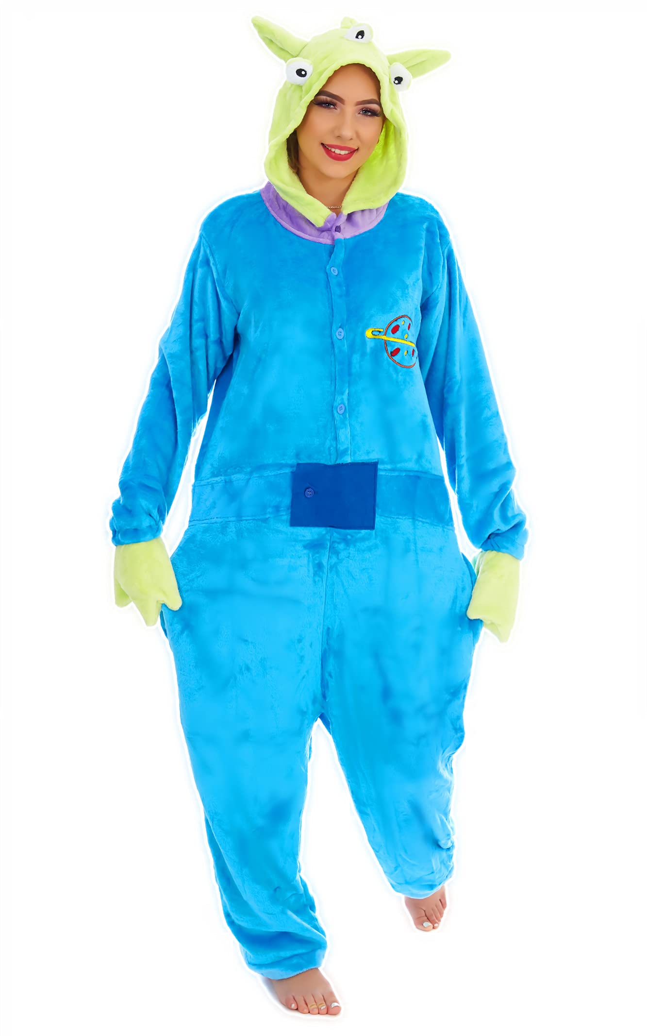 Everglamour Unisex Alien Monster Cartoon Character Flannel Fleece Onesie Costume - Blue, XL Plus (180-190cm) 1