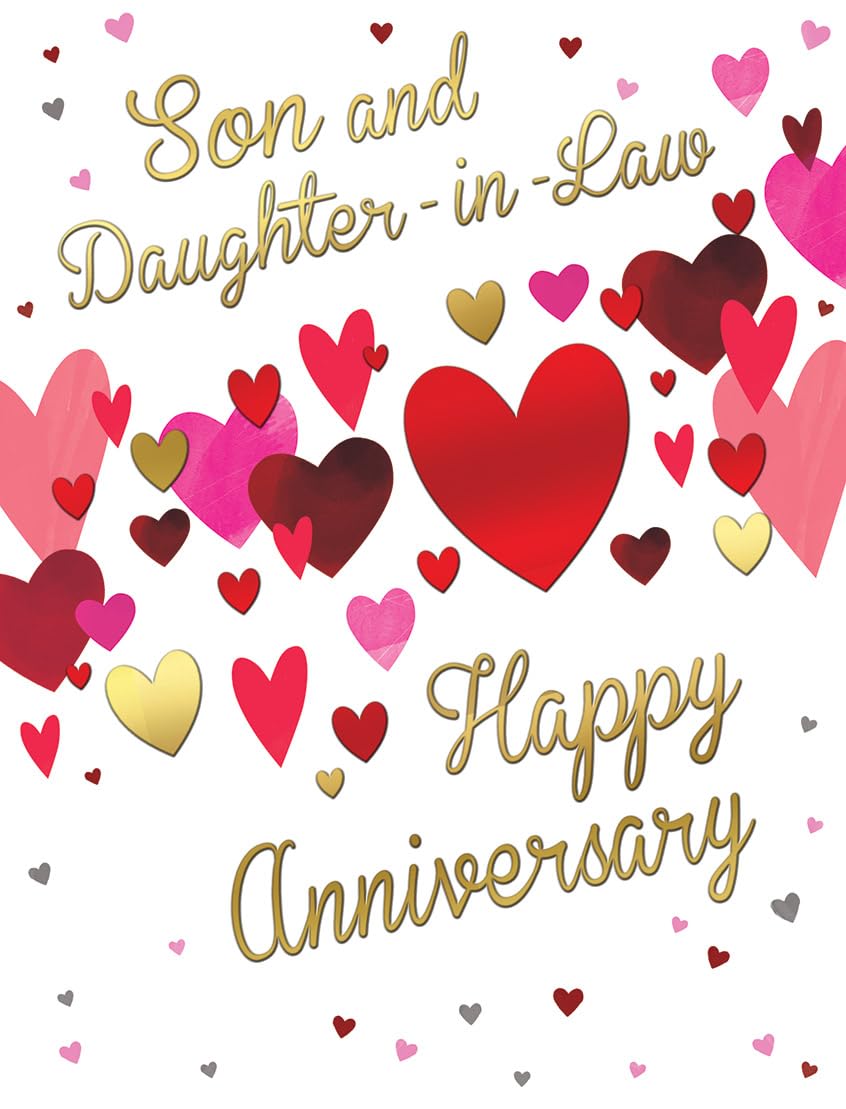Piccadilly Greetings Anniversary Card for Son & Daughter-in-Law with Hearts Design | 8 x 6 Inches