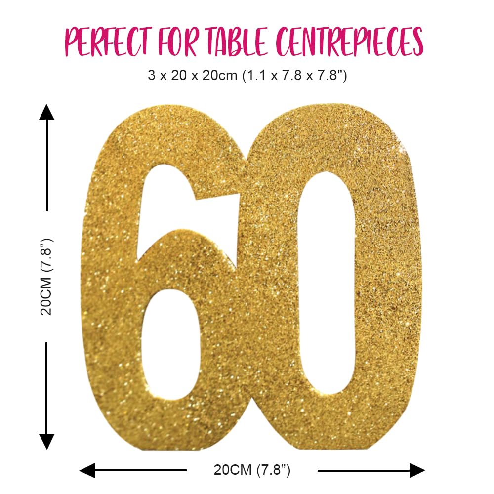 Anniversary House Number 60 Glitter Table Decoration - Gold | Weighted | Reusable 2