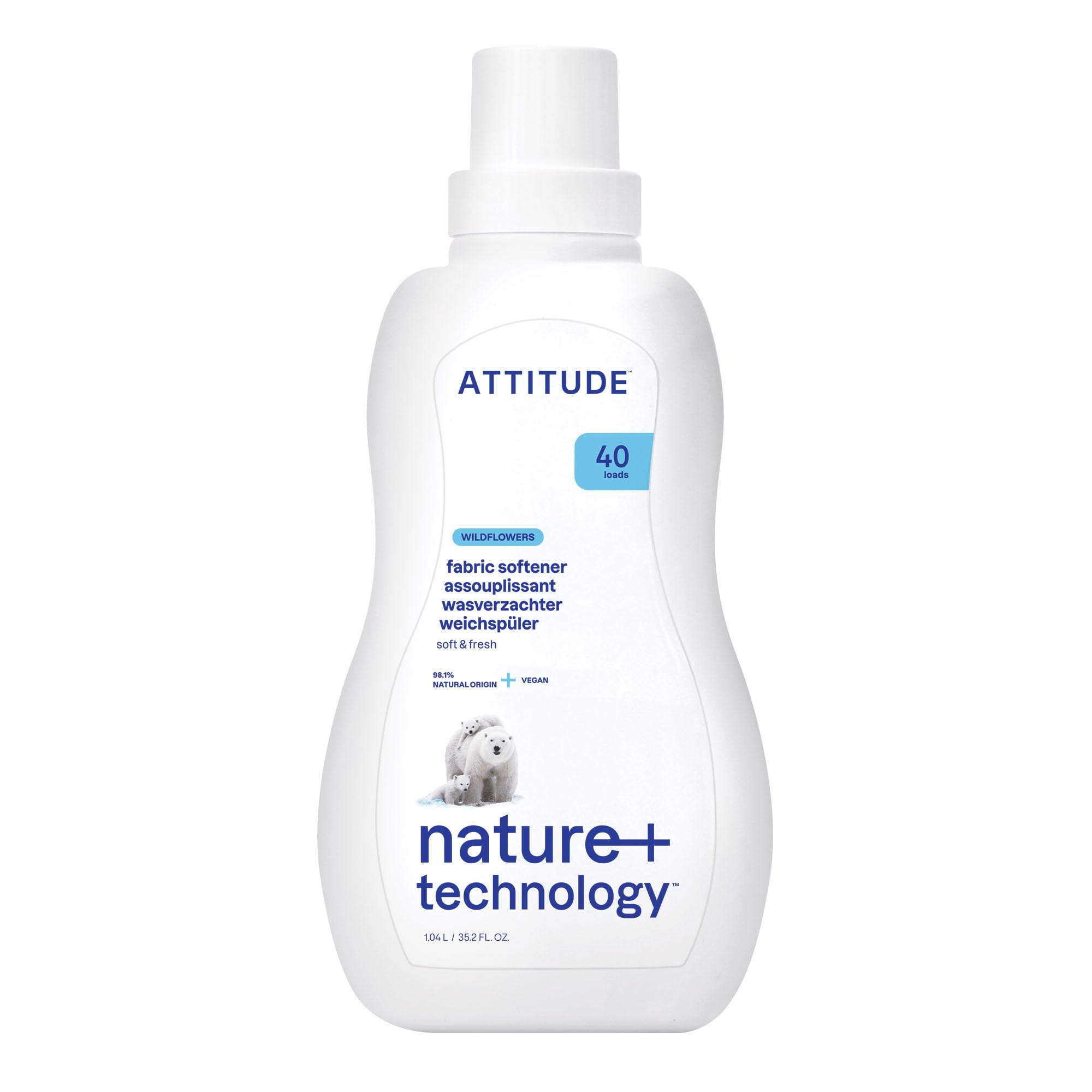 ATTITUDE Liquid Fabric Softener - Plant-Based, Vegan, Wildflower Scent | 1 l | 40 Loads 1