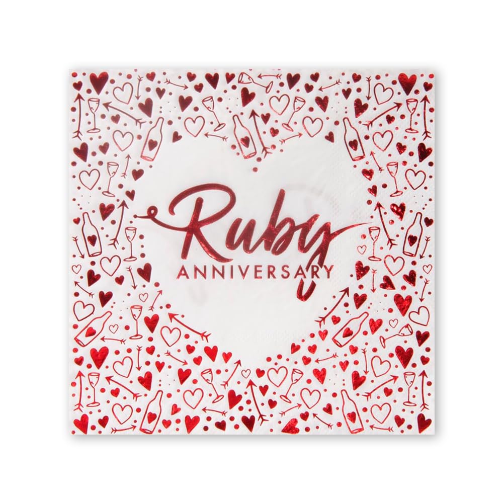 Anniversary House Ruby 40th Anniversary Lunch Napkins - 3 Ply Paper | 16 Count | 13 Inch