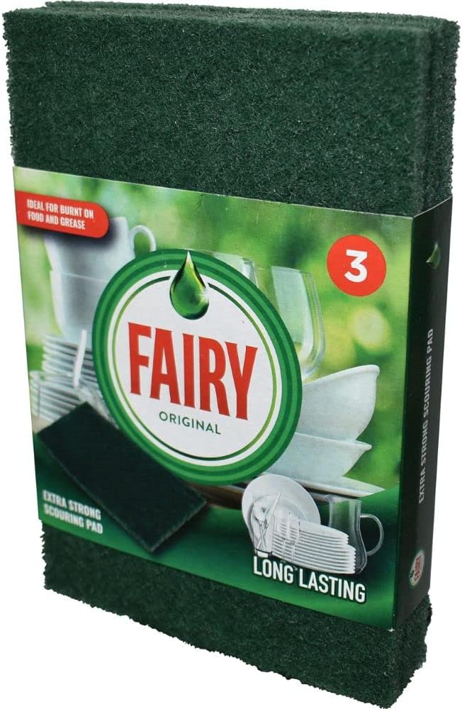 Addis Fairy Original Extra Strong Scourer Pads, Pack of 3, Mixed Colours (Green, Black & Red)