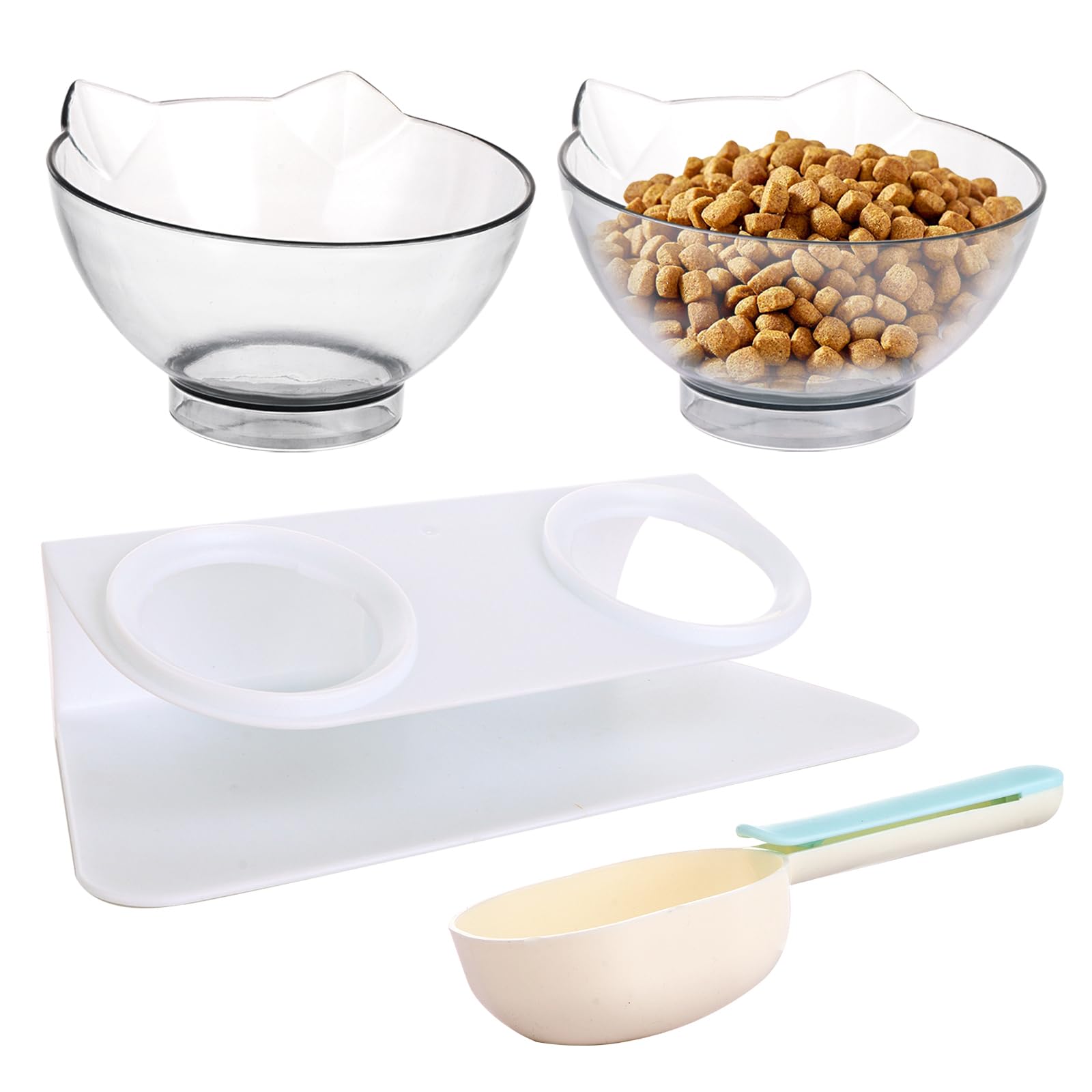 ASelected Raised Cat Bowl with Stand - Tilted 15° Design, Non-Slip Base, Easy Clean Plastic 1