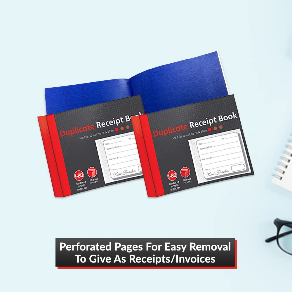 1ABOVE Duplicate Receipt Book - 80 Numbered Duplicate Pages | Half Size (5"x4") | Pack of 5 5