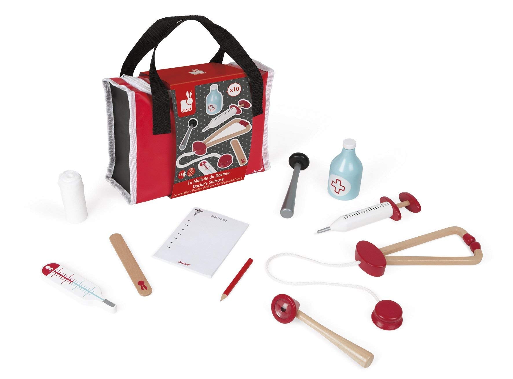 Janod Doctor's Suitcase Pretend Play Toy | 10 Solid Wood Accessories | Ages 3+ 6