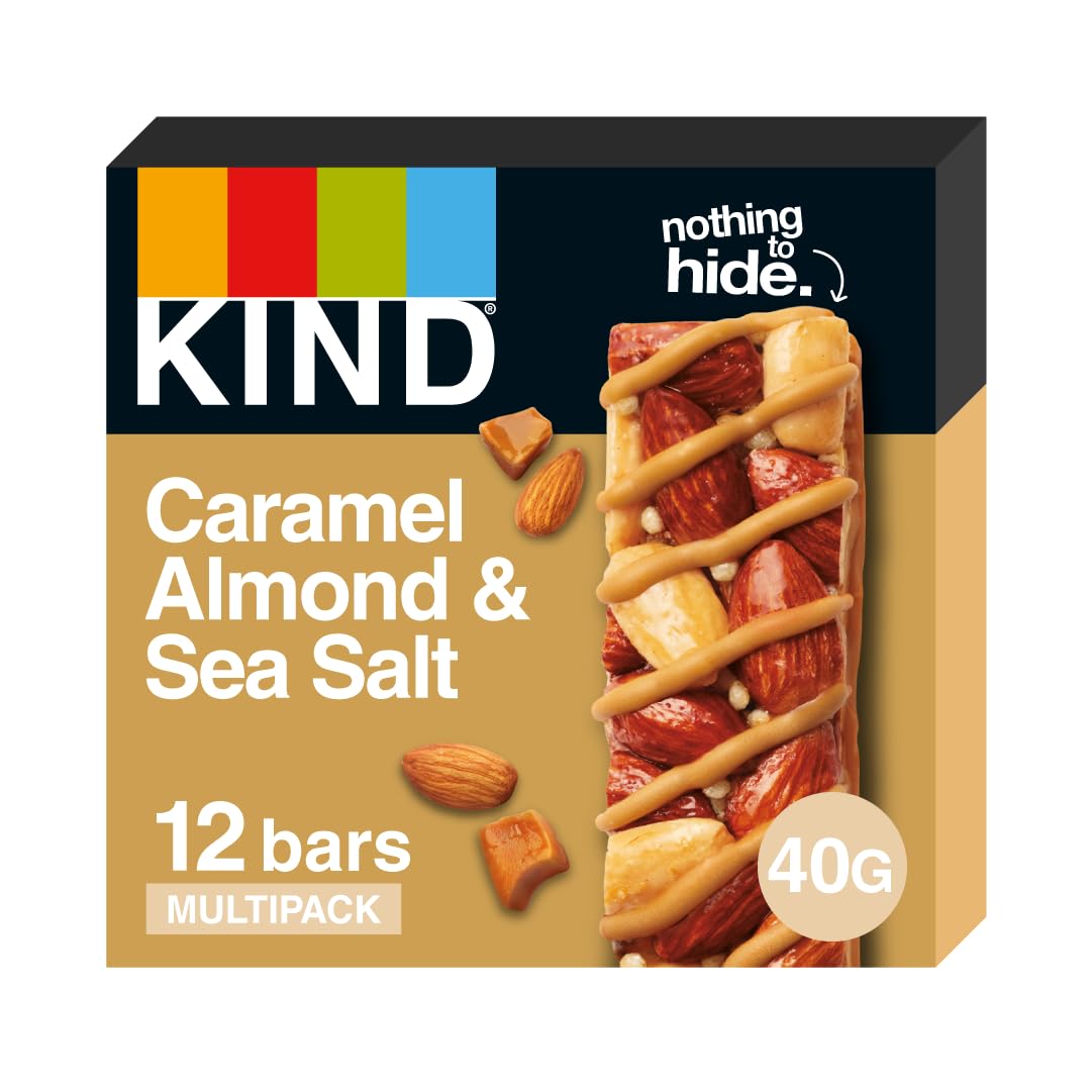 KIND - Glutenfreie Snackriegel mit Karamell-Mandel und Meersalz, ballaststoffreich, ohne künstliche Zutaten, Multipack 12 x 40 g