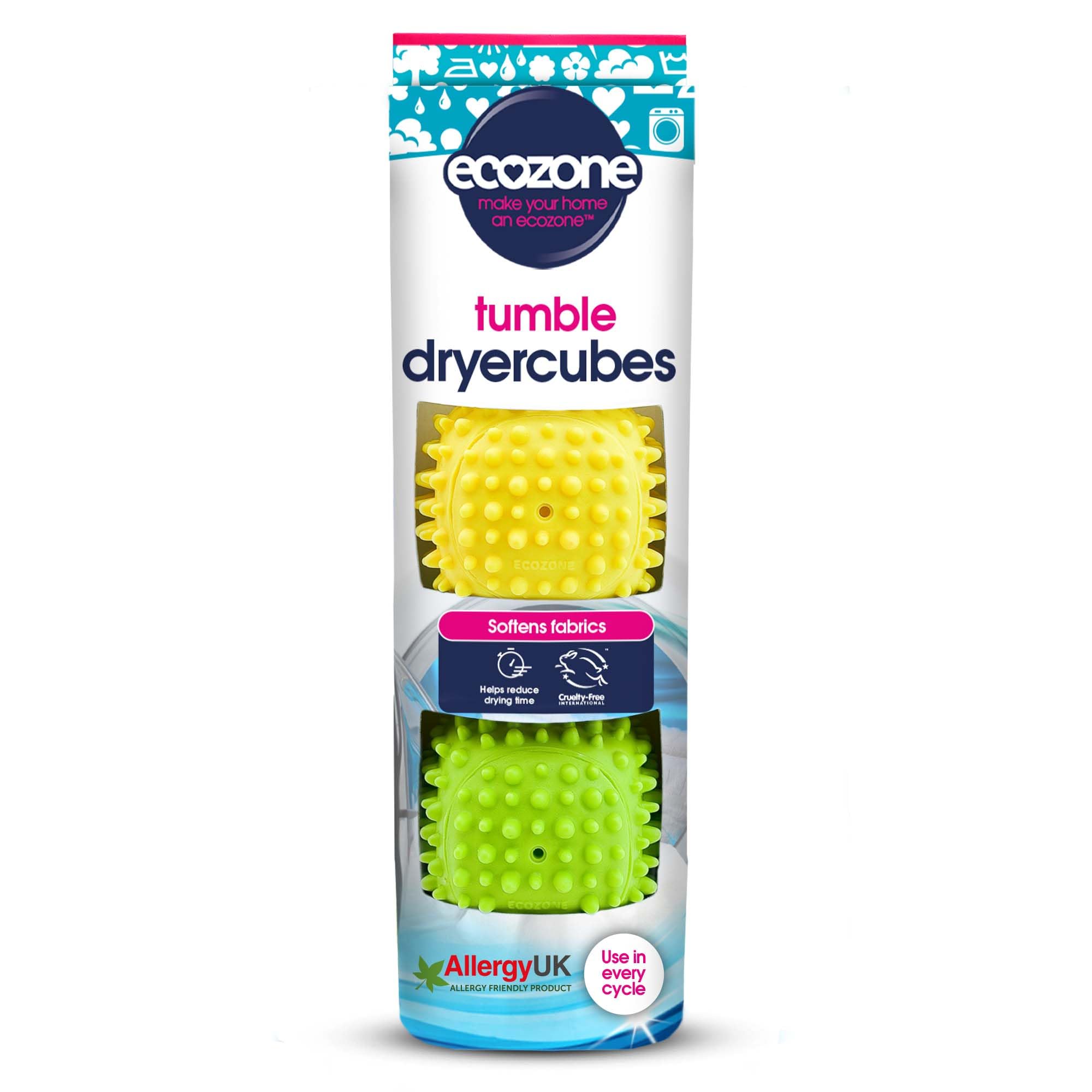 Ecozone Dryer Cubes Tumble Dryer Balls - Pack of 2 | Softer Rubber Material | Variable Node Design