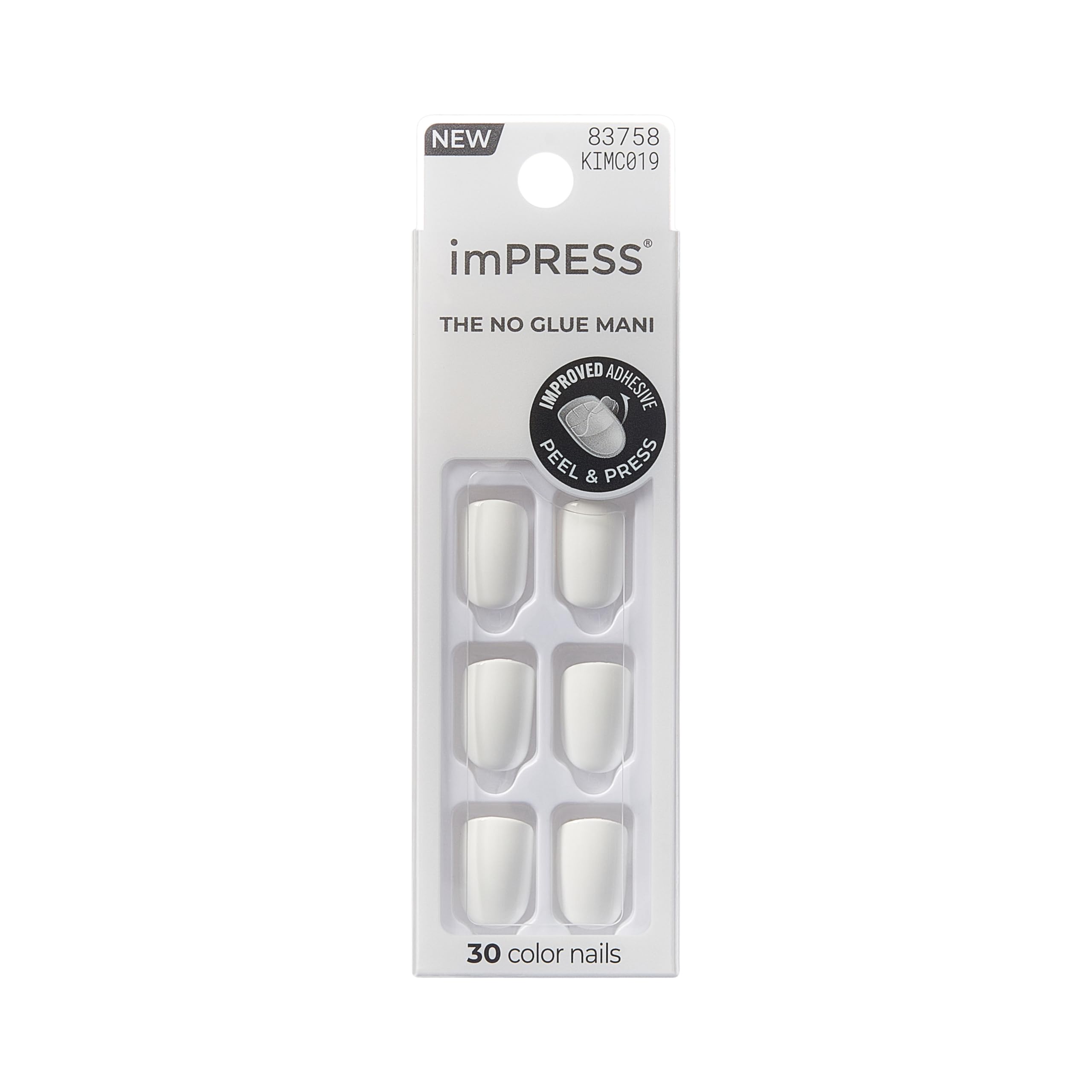 KISS imPRESS Color Press On Nails - Frosting Solid White | Short Squoval | 33 Ct.