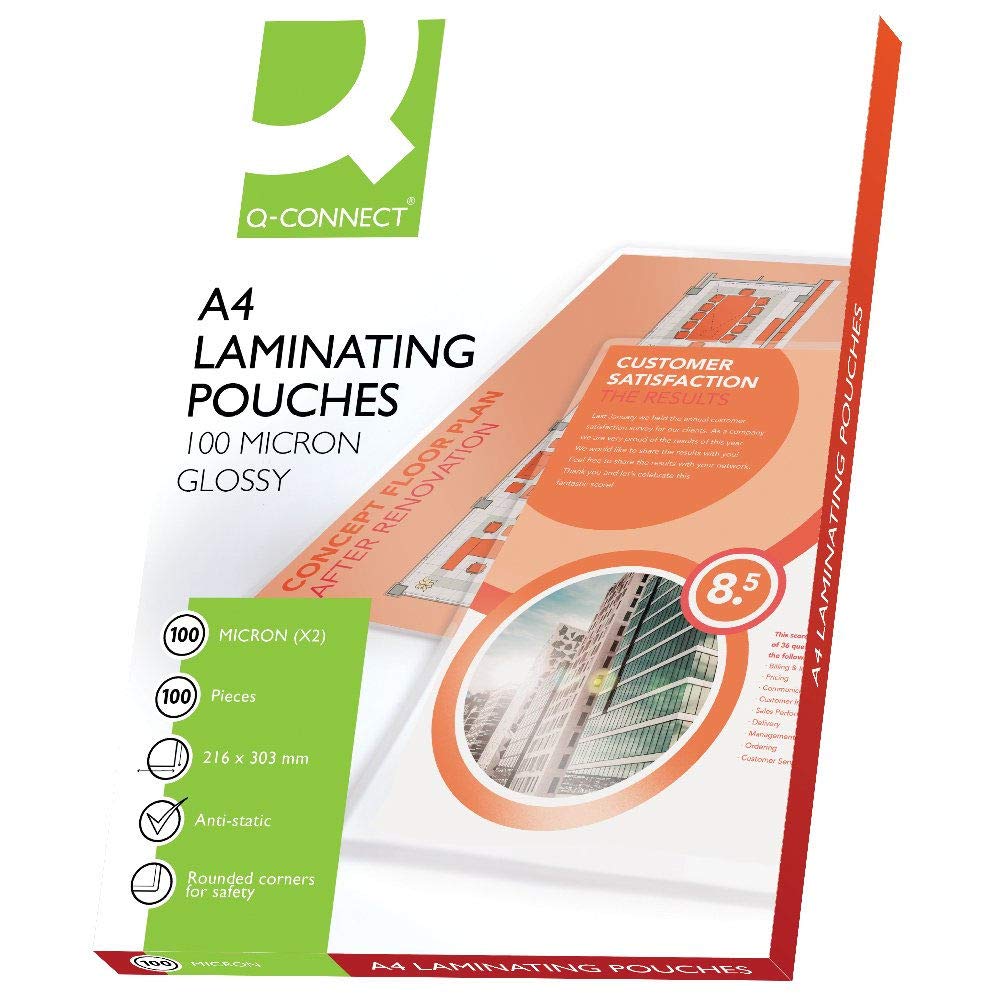 Q-Connect A4 Laminating Pouches - 100 Micron Thickness | Pack of 100 | KF04115 1
