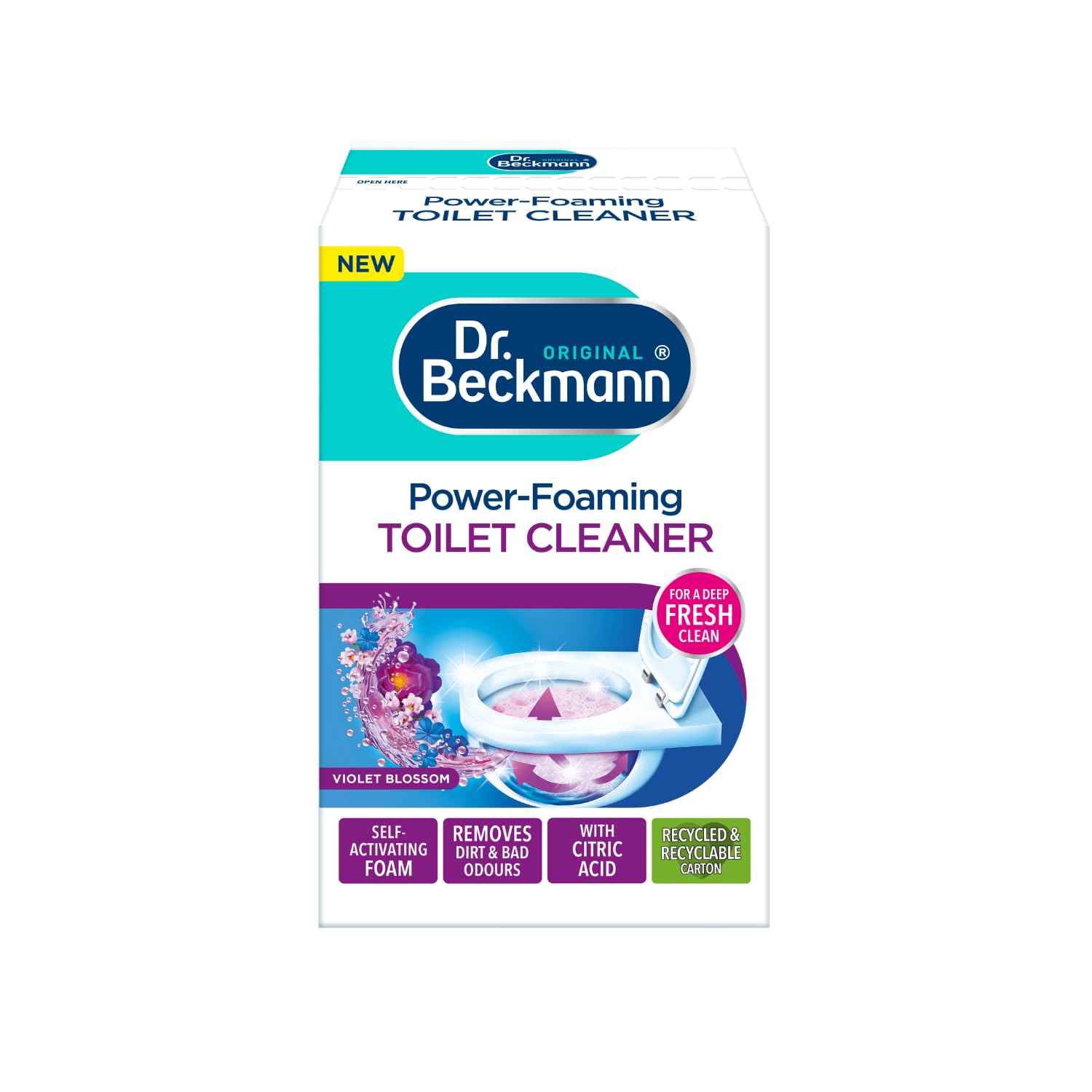 Dr. Beckmann Power-Foaming Toilet Cleaner - Activated Carbon Formula | Violet Blossom Scent | 300g Powder 1