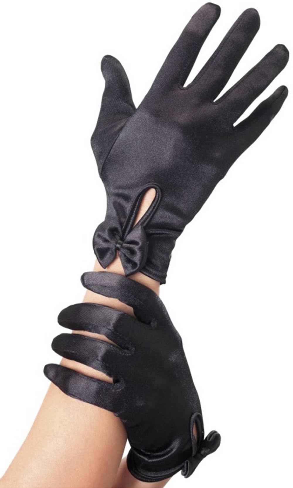 Smiffys Short Black Gloves with Bow (One Size) 3