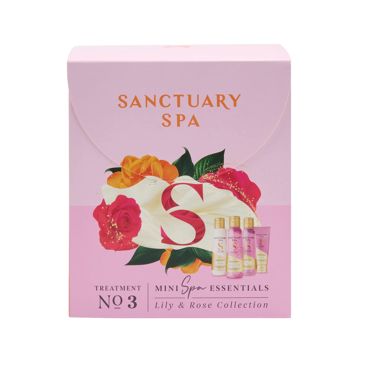 Sanctuary Spa Lily & Rose Mini Spa Essentials Gift Set - 4-Piece Body Wash, Bath Float, Scrub & Lotion