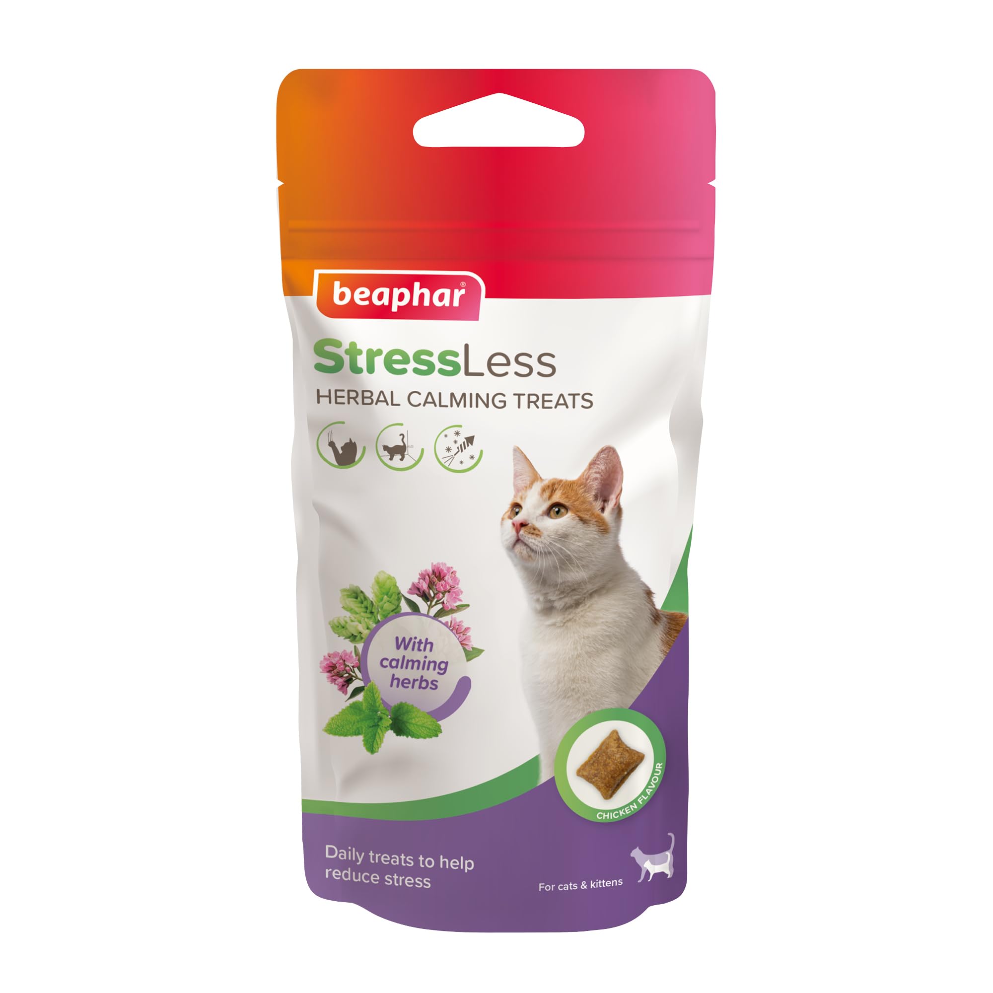 Beaphar StressLess Herbal Calming Cat Treats - Chicken Flavor | 35g Bag | All Ages 1