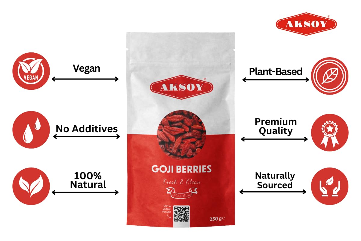AKSOY Goji Berries - 250g | Raw Sun-Dried | Vegan, Natural