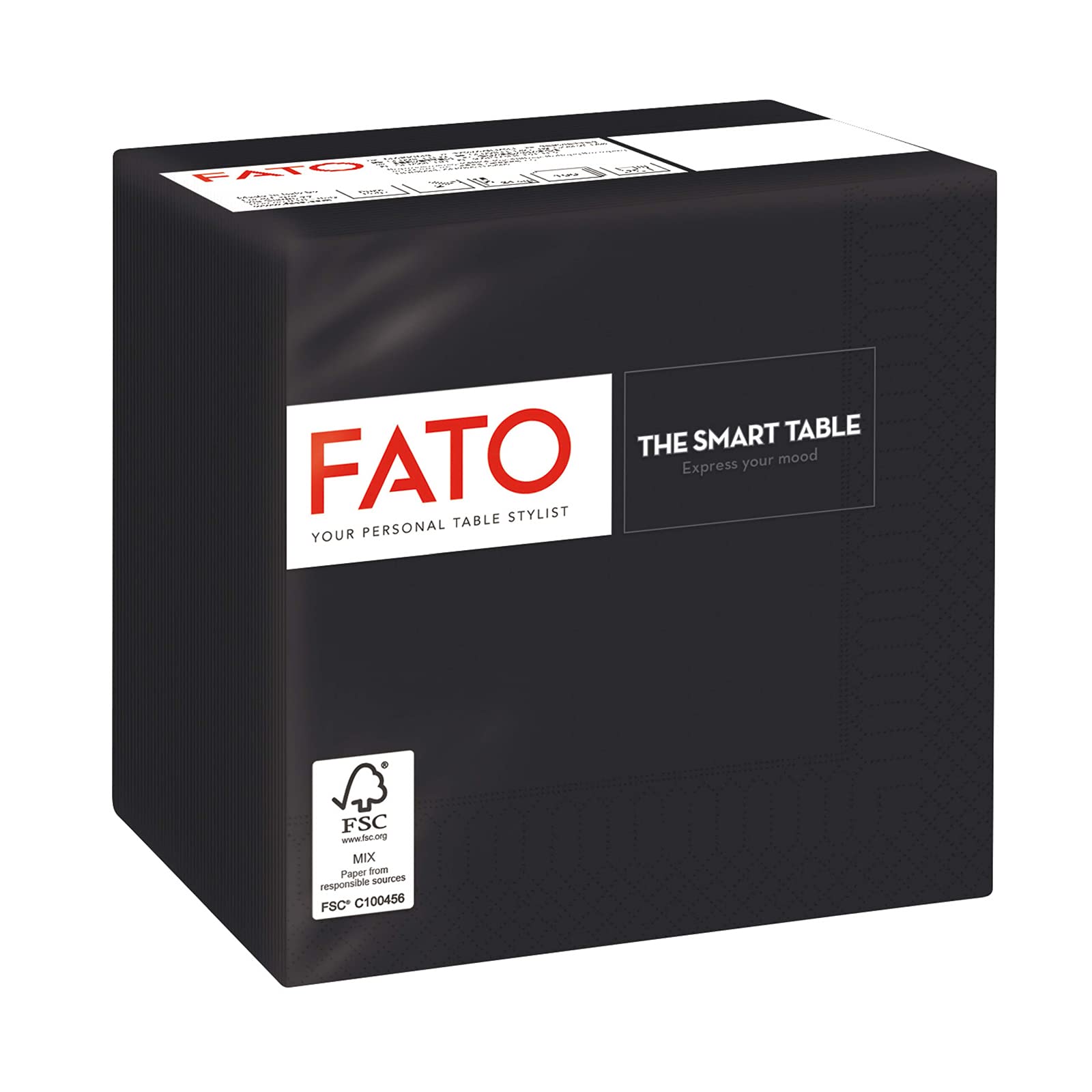 FATO Disposable Paper Napkins - Black, 2-Ply, 24x24 cm (100 Count)