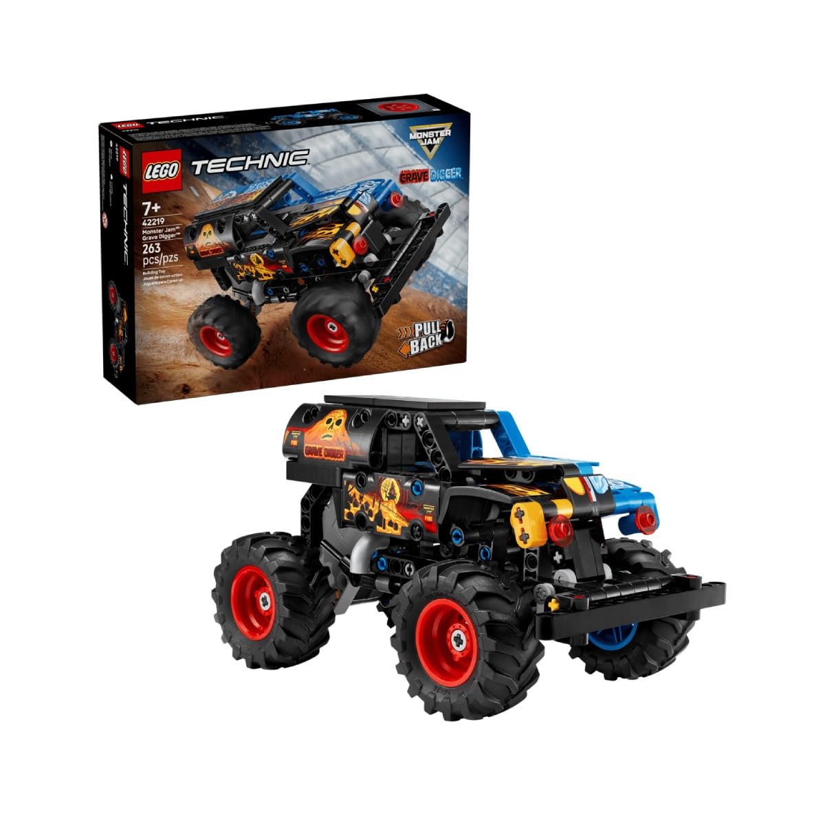 LEGO Technic Monster Jam Grave Digger Fire and Ice Pull-Back Truck Toy - 263 Pieces, 7+