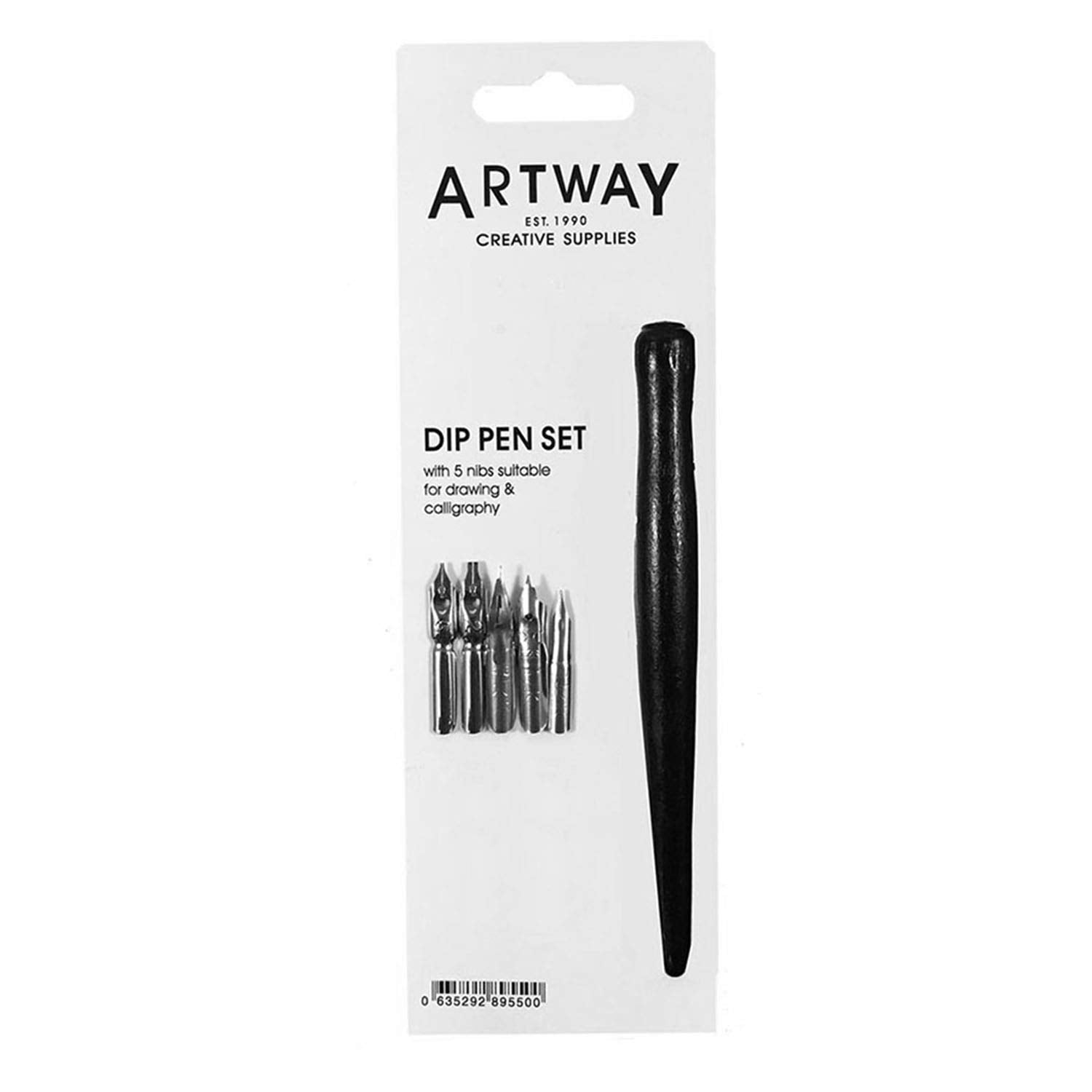 Artway Dip Pen Set - Black Wood Handle with 5 Nibs for Calligraphy & Drawing | Quick Drying 1