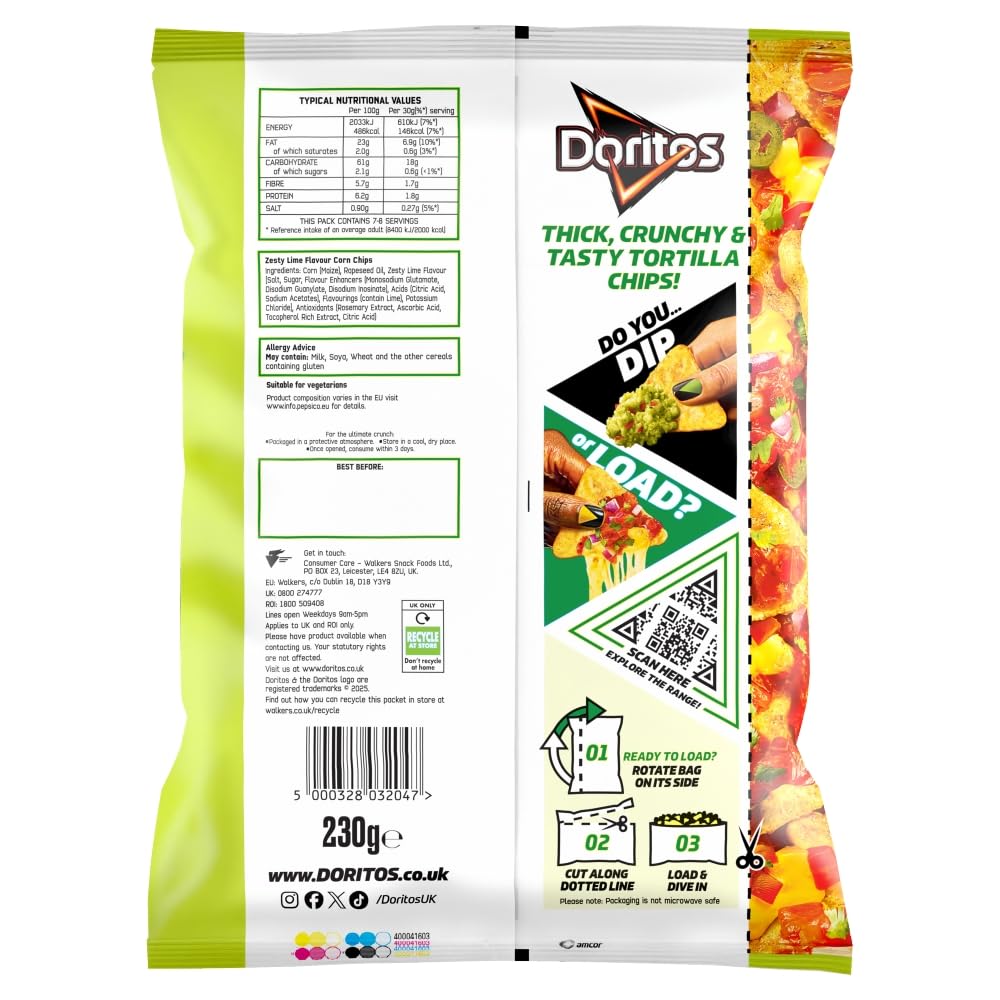Doritos Zesty Lime Tortilla Chips - 230g Bag 2