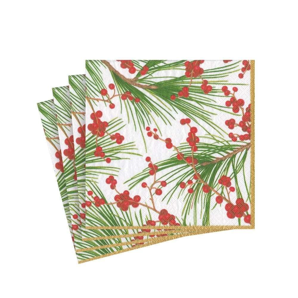 Caspari Berries and Pine Triple-Ply Paper Cocktail Napkins - 20 Per Package 9