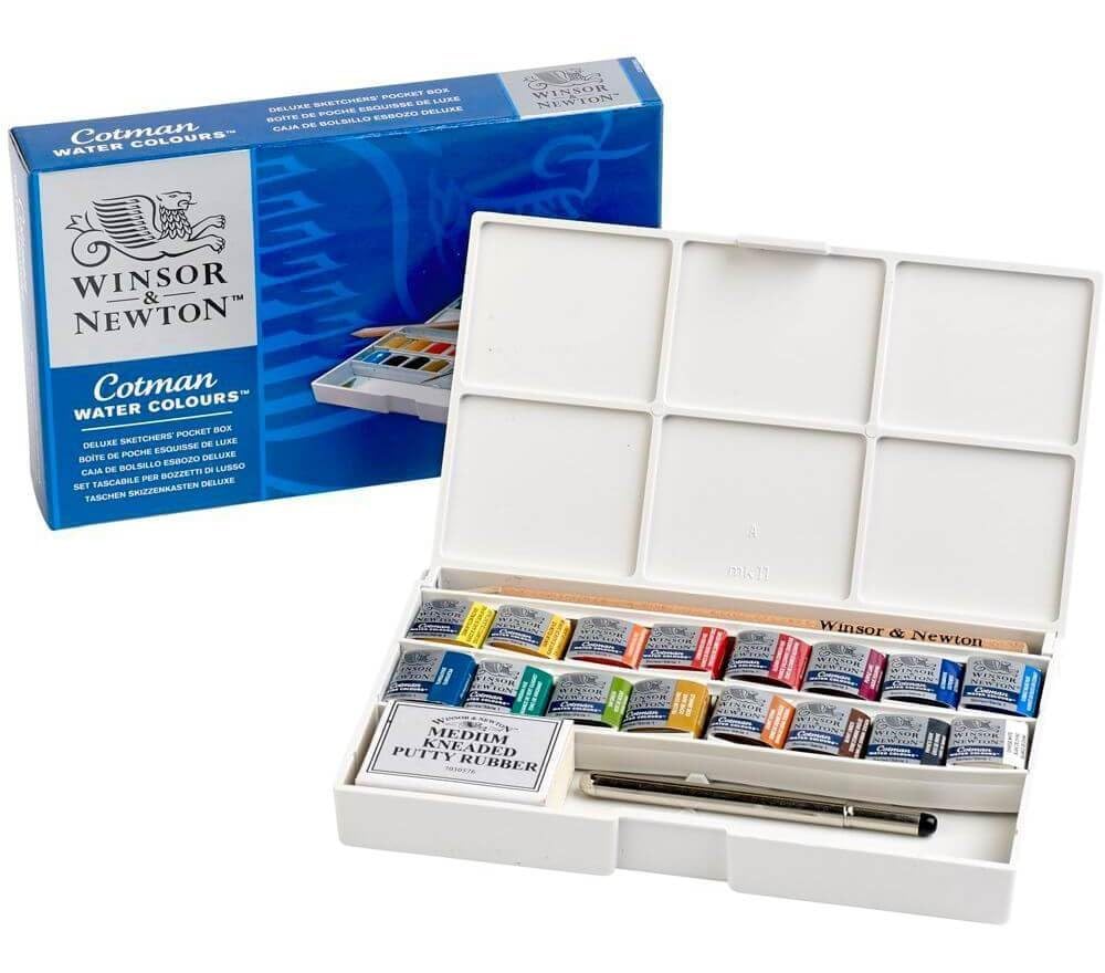 Winsor & Newton Cotman Watercolour Paint Set - 16 Half Pans | Travel Brush Included | Excellent Lightfastness 3
