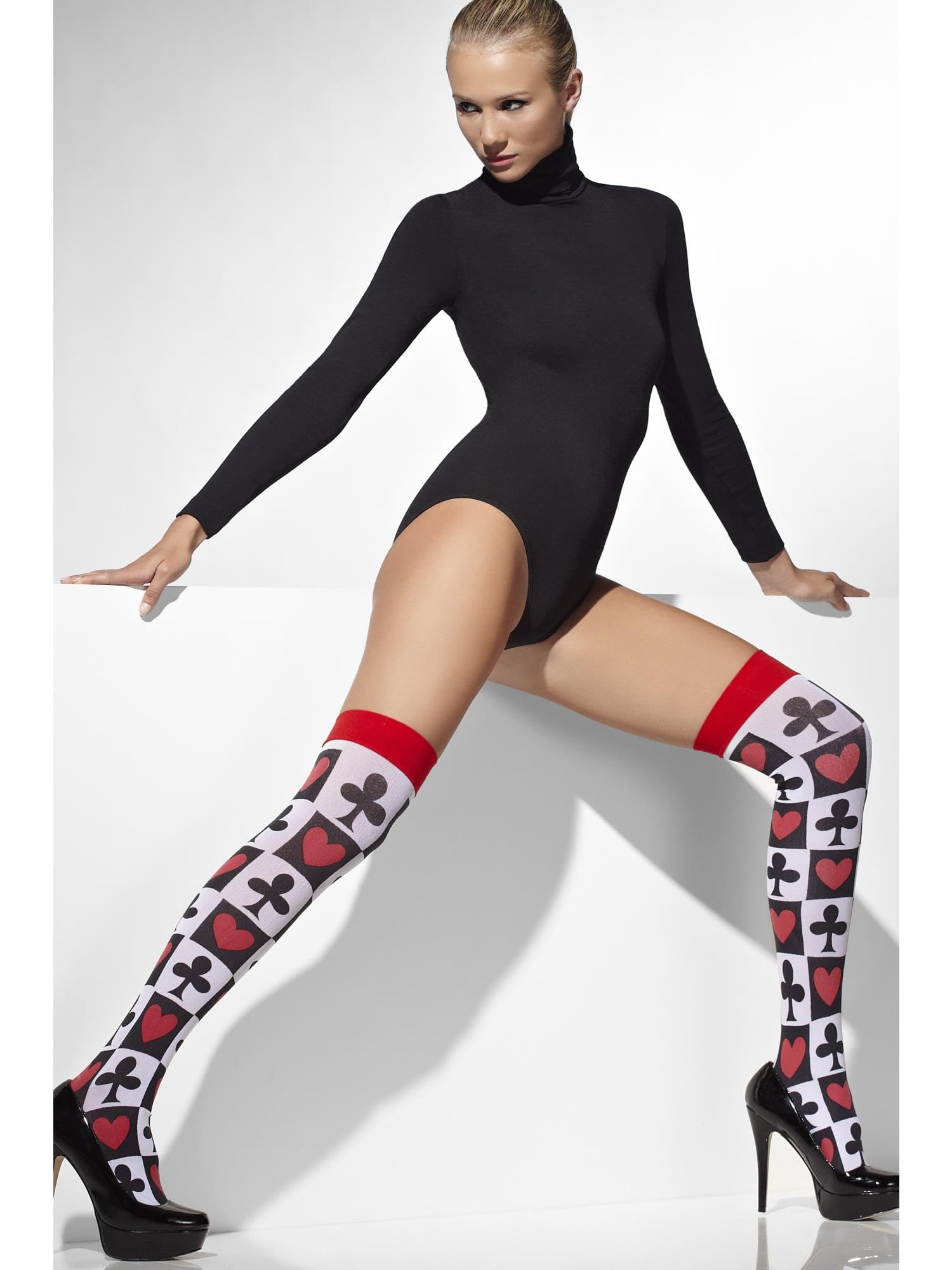 Smiffys Opaque Hold-Ups with White Poker Pattern – Fever Hosiery Fancy Dress Accessory 3