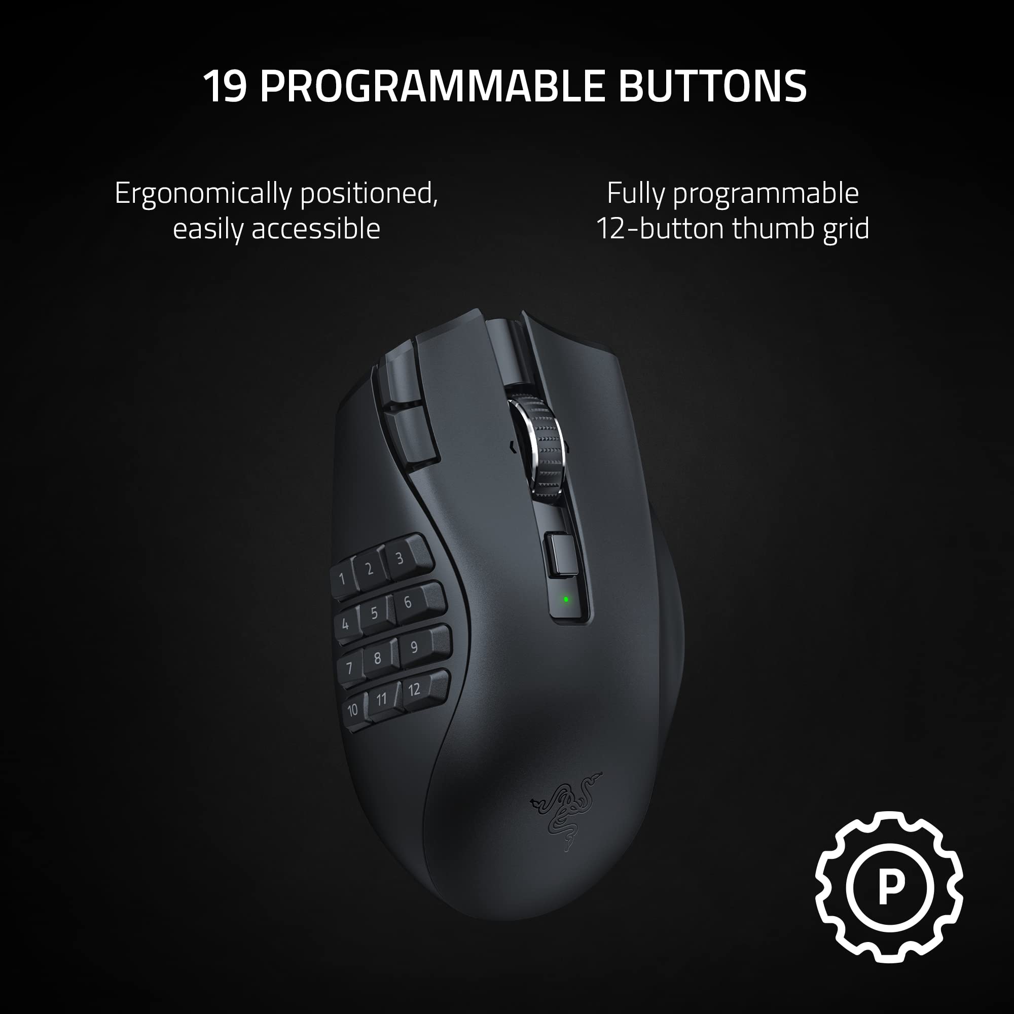 Razer Naga V2 HyperSpeed - Wireless MMO Gaming Mouse with 19 Programmable Buttons, Black 3