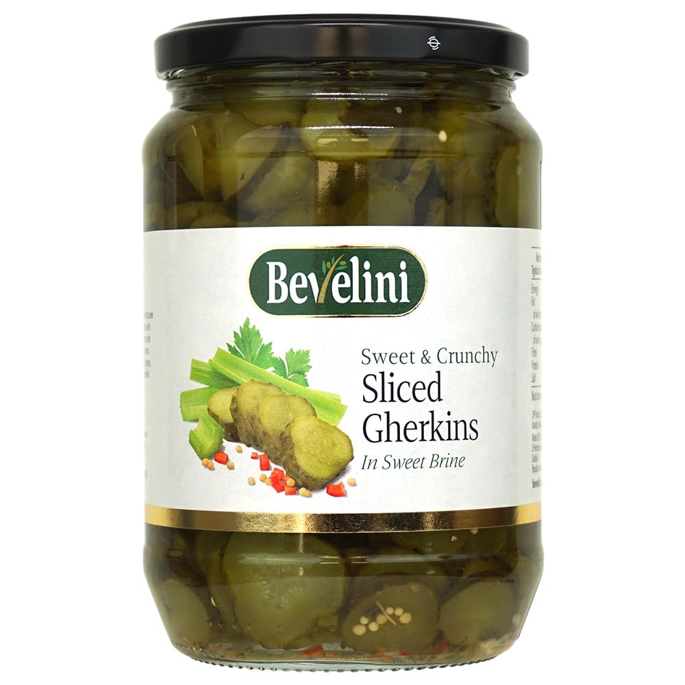 Bevelini Sweet and Crunchy Sliced Gherkins - Sweet Flavor, Pre-Sliced | 705g Jar