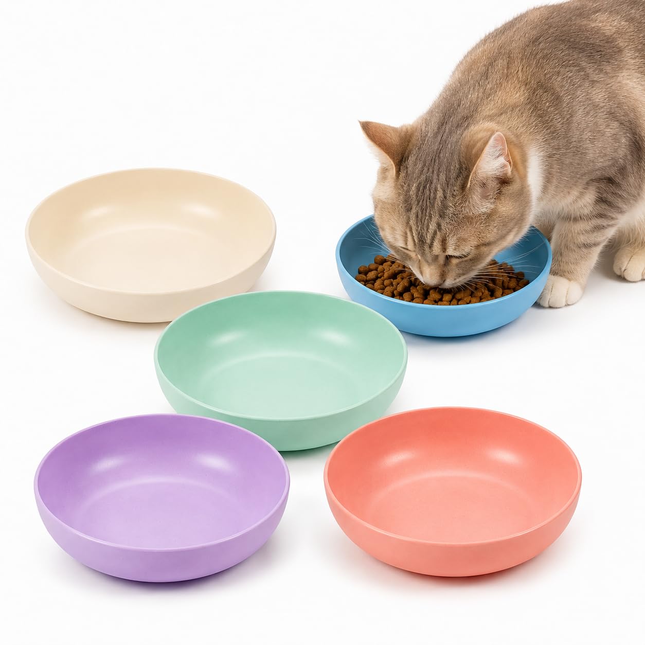 JADUFHU Cat Bowls - 5 Pack, Whisker Friendly, Dishwasher Safe, Multi-Colour