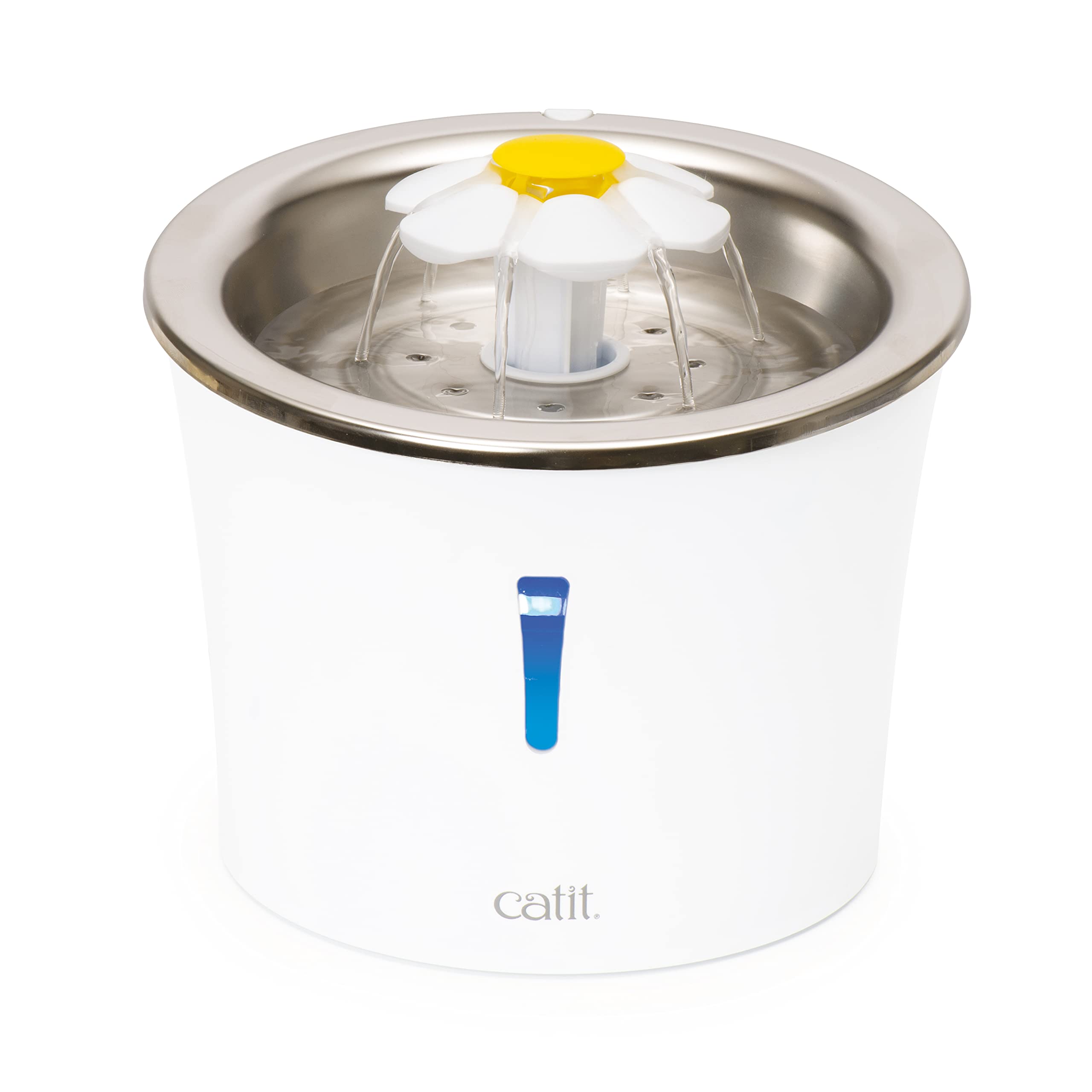 Catit Flower Stainless Steel Cat Water Fountain | 3 Flow Settings | Triple Action Filter