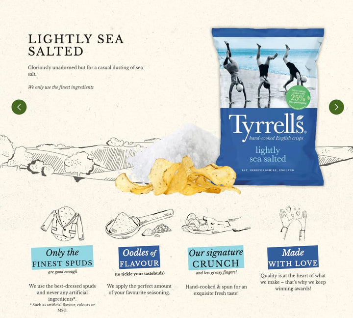 Tyrrells Lightly Sea Salted Hand-Cooked Crisps 150g