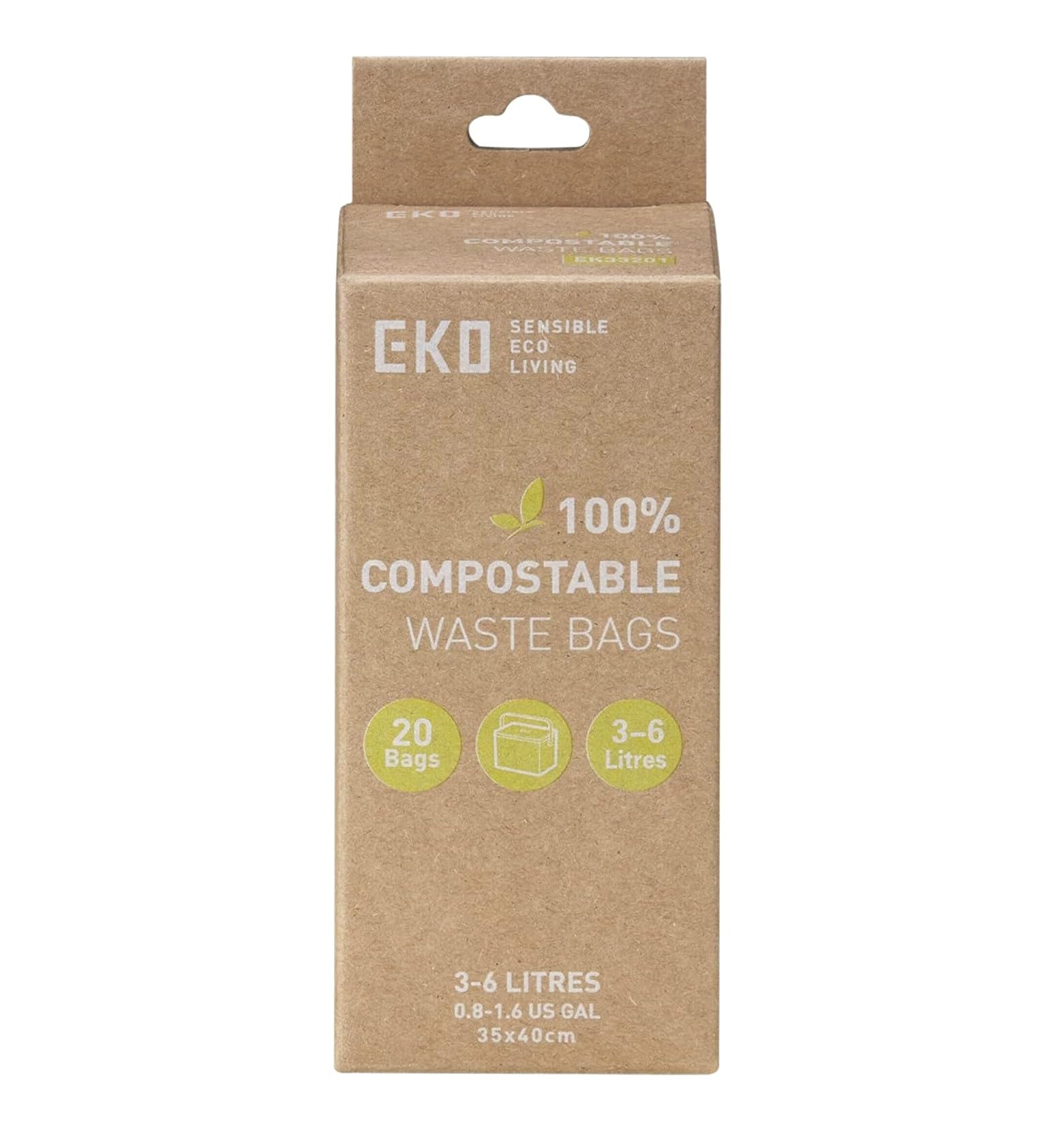 EKO Compostable Bin Liners For Food Waste Caddies - 3-6 Litre Capacity, 20 Bags, White