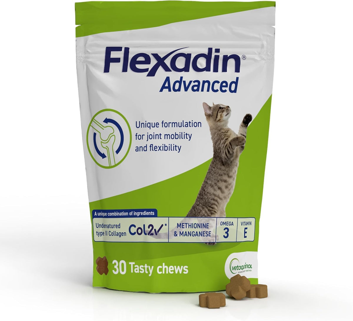 Vetoquinol Flexadin Advanced Joint Care Supplement for Cats with Undenatured Type II Collagen - 30 Chews