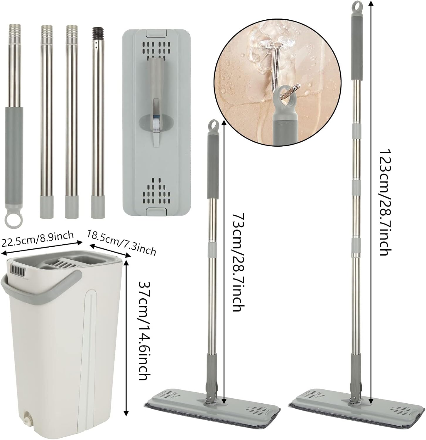 ASelected – Flachwischer- und Eimer-Set mit freihändigem Auspressen, 10 wiederverwendbare Mikrofaser-Pads, Edelstahlgriff