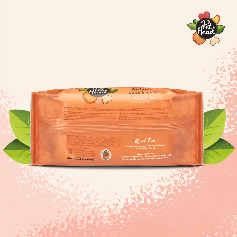 Pet Head Quick Fix Paw and Body Wipes for Cats and Dogs - 100 Wipes | Peach Scent 2