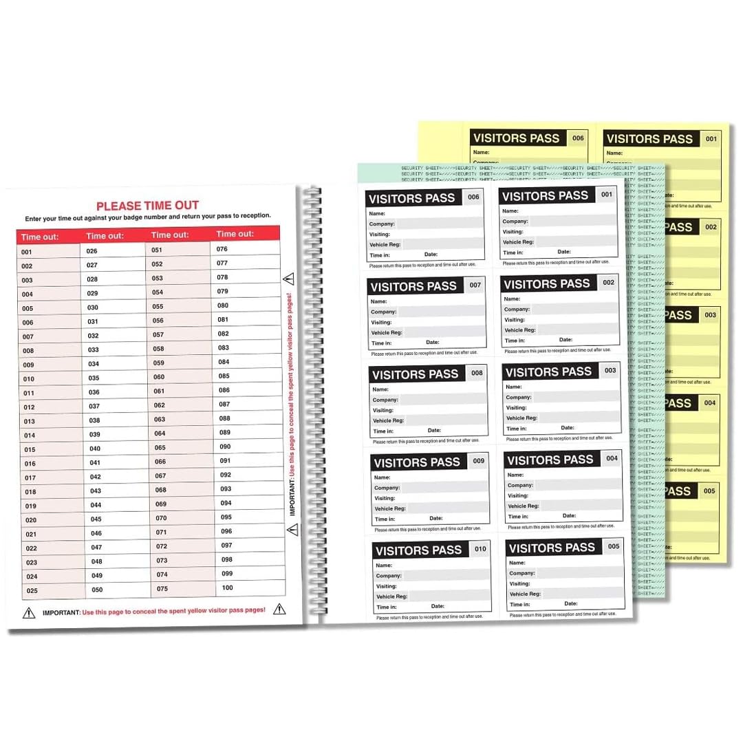 VSafety Visitor Book Refill - 100 Badge Inserts | 90 x 60mm | Yellow, White, Green