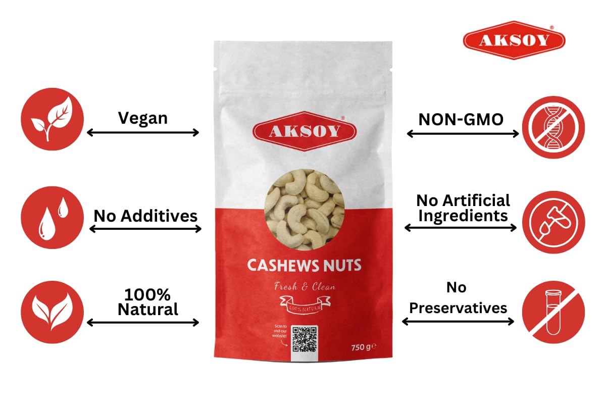 AKSOY Premium Raw Cashews - Natural, Fresh, 750g Pack | Vegan & Gluten Free 7