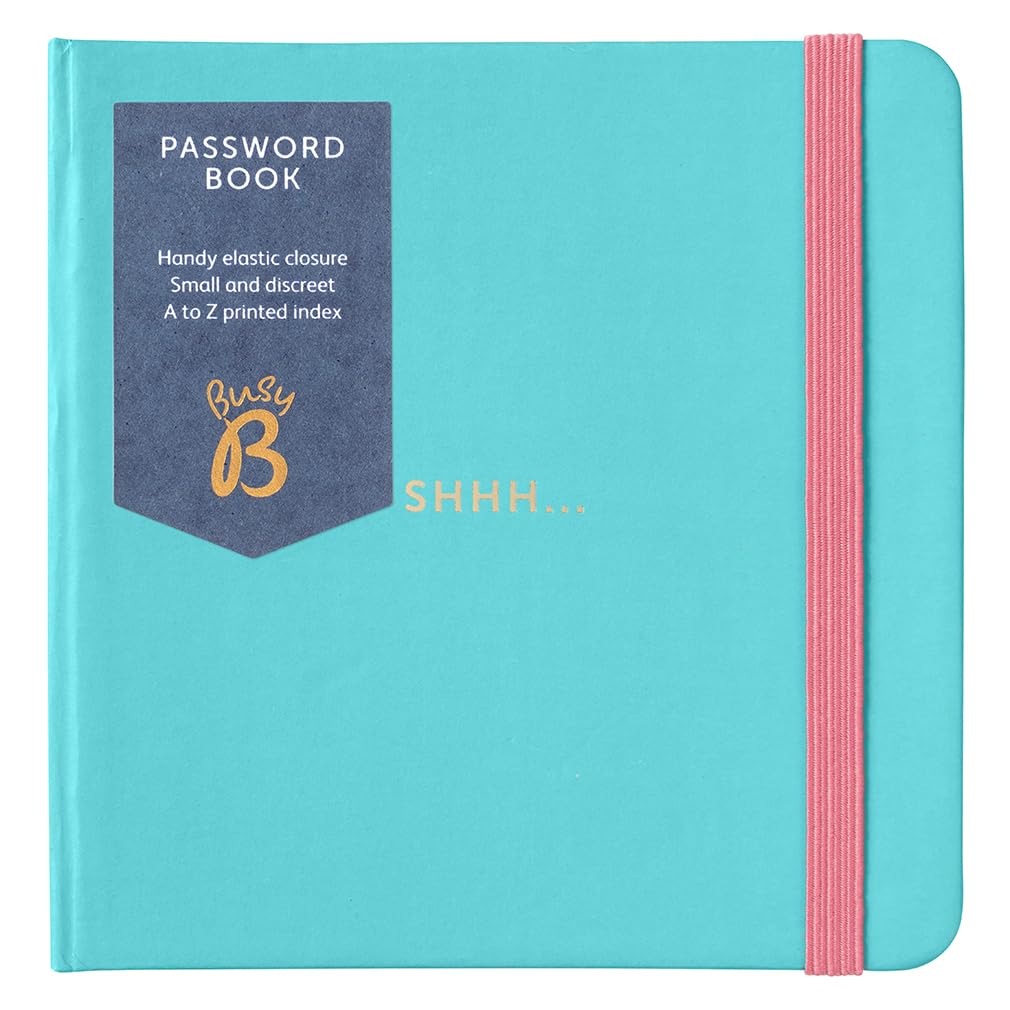 Busy B Password Book - Turquoise Cover | A-Z Index | Holds 186 Logins | 11cm x 11cm