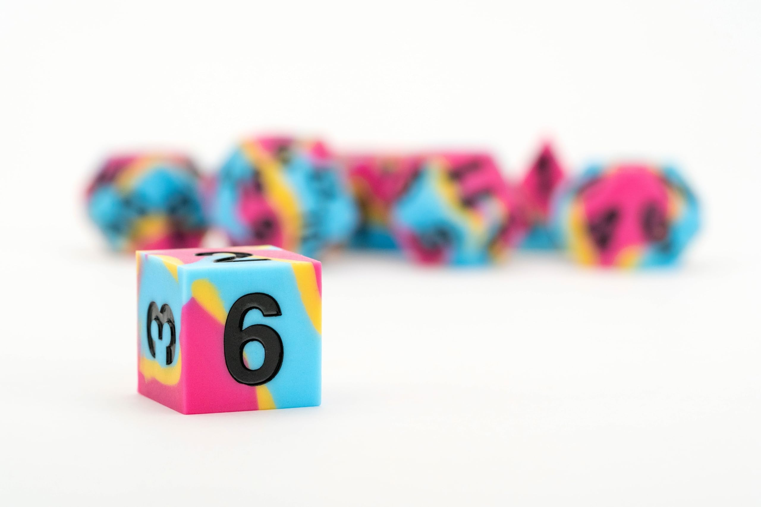 Metallic Dice Games FanRoll Pride Sharp Edge Silicone Rubber Poly Dice Set - 16mm, Pansexual