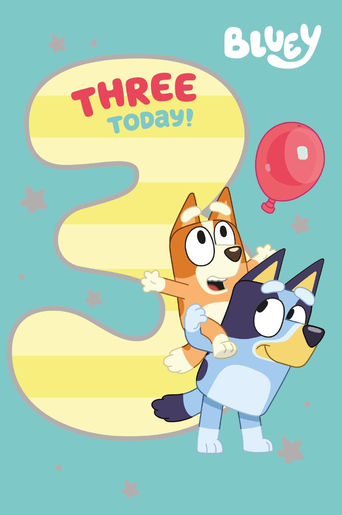 Danilo Promotions LTD Bluey Age 3 Birthday Card for Unisex Kids | Front Reads 'THREE TODAY!'