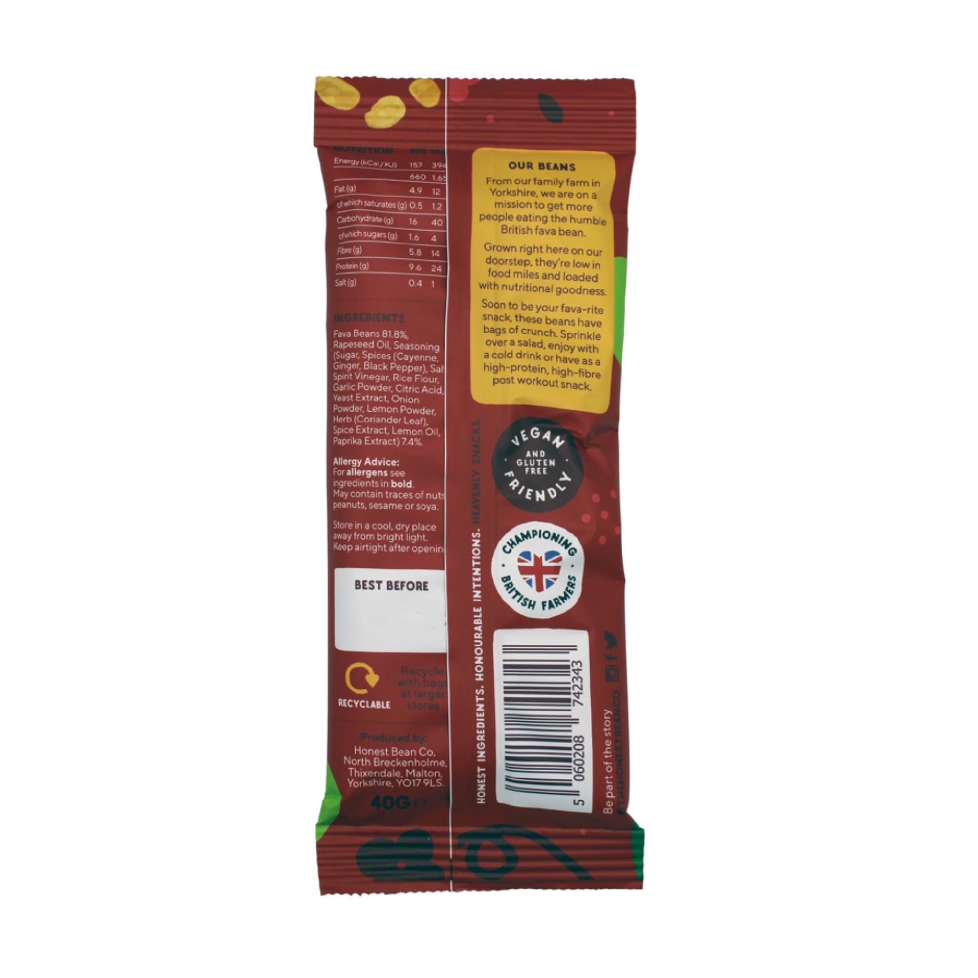 The Honest Bean Co Roasted Fava Bean BBQ - High Protein Vegan Snack | 40g Pack of 12 8