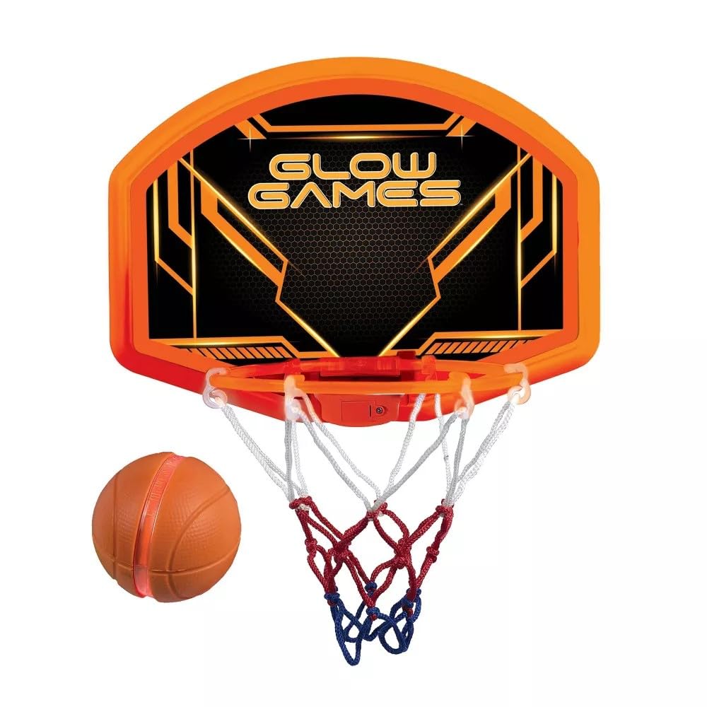 Glow Games Light-Up Basketball Hoop and Ball - LED Glow in the Dark, Flexible Rim, Over-the-Door, Ages 5+ 5