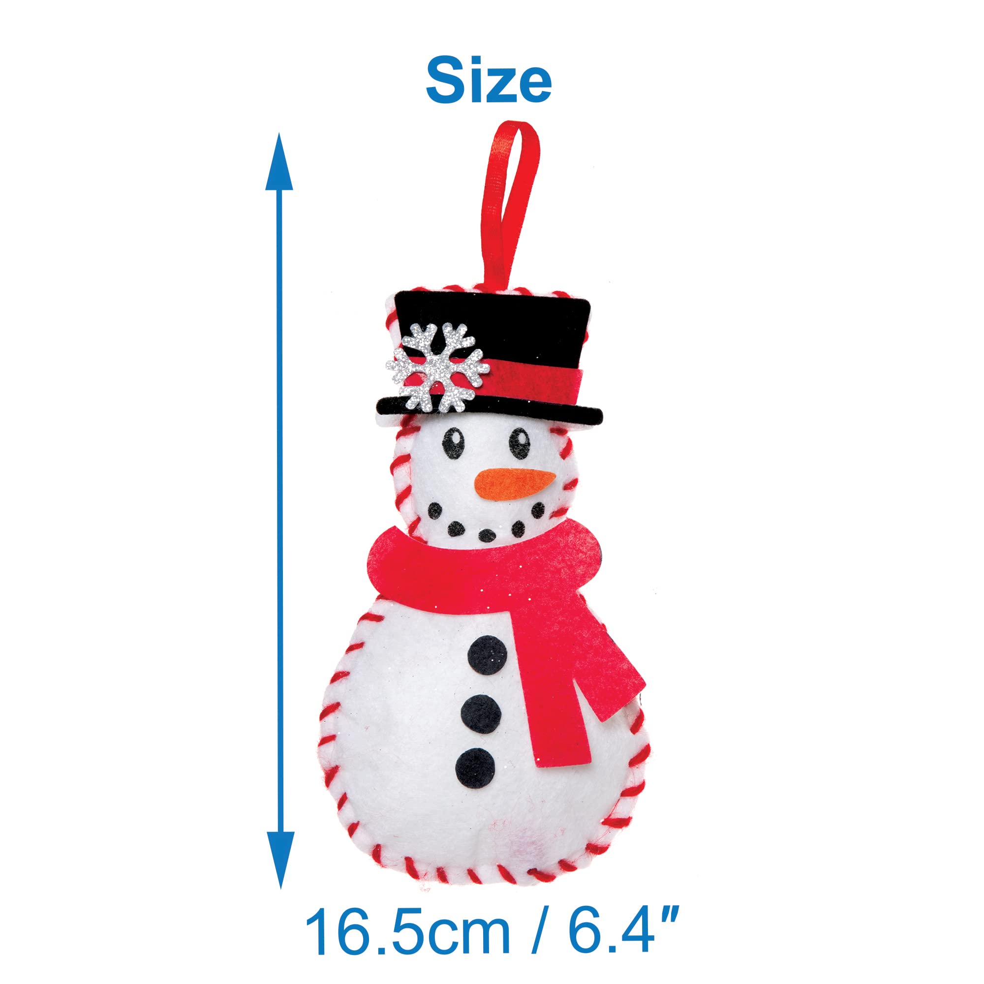 Baker Ross FE949 Snowman Decoration Sewing Kits - Pack of 3, Arts & Crafts Sewing Set for Kids 9