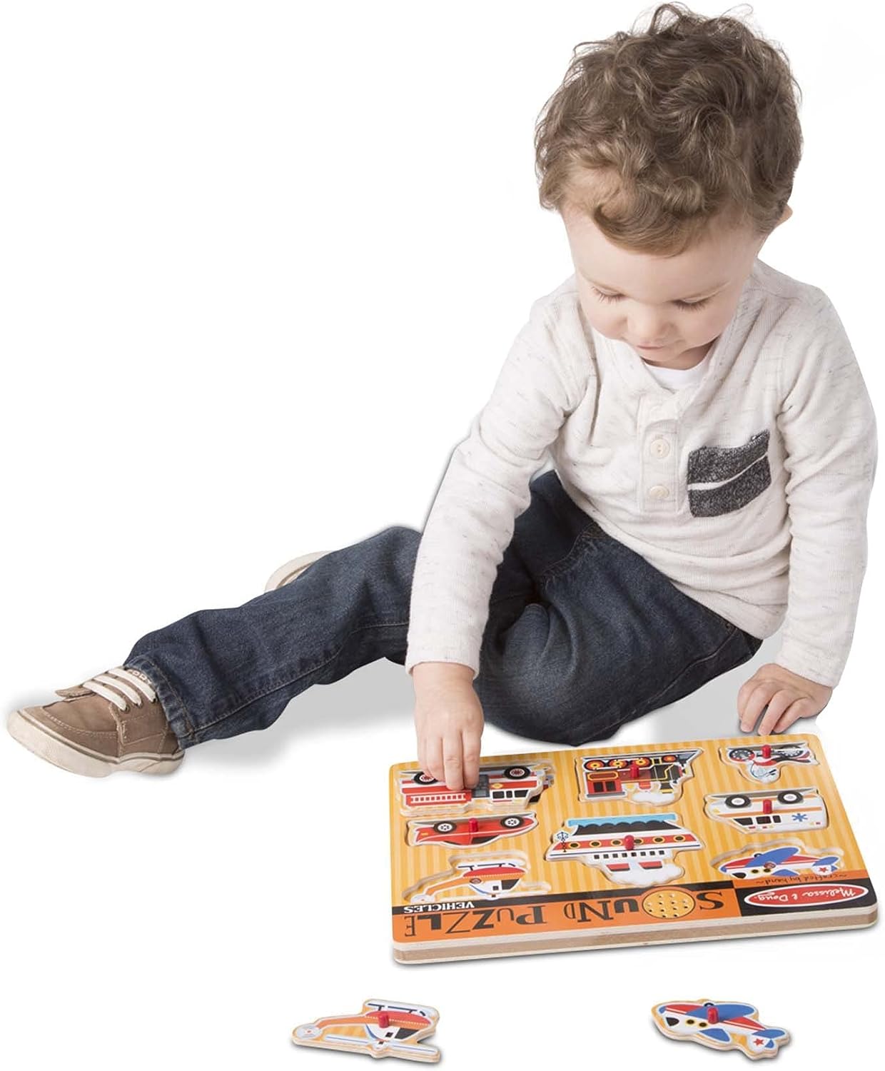 Melissa & Doug Vehicles Wooden Peg Puzzle - Sound-Enhanced Learning Toy for 2+ Year Olds
