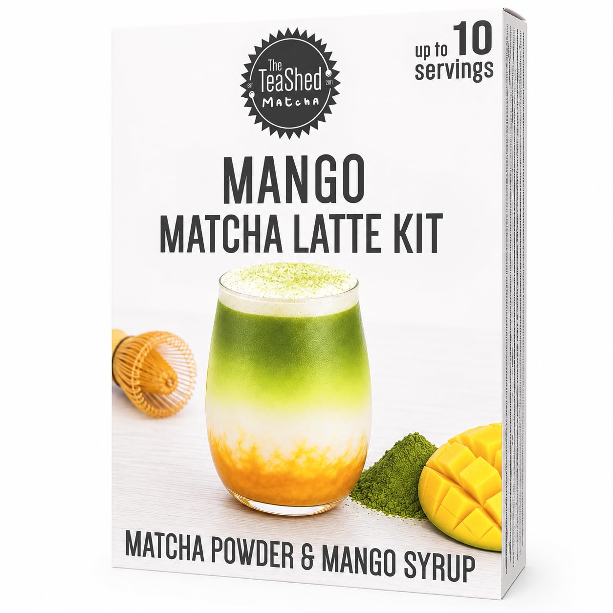 The TeaShed Mango Matcha Latte Kit - Makes 10 Drinks | 10g Matcha Powder, Mango Syrup 1
