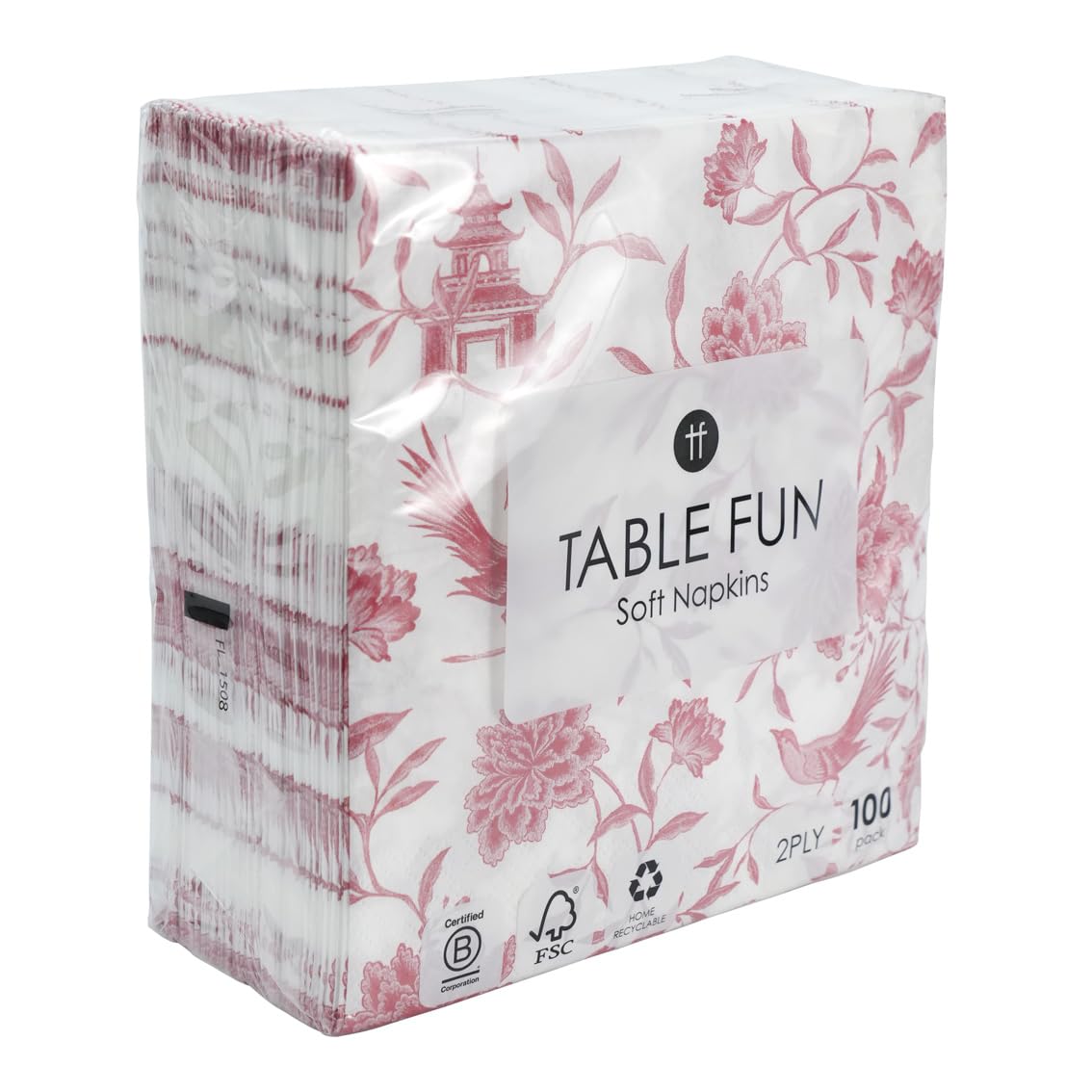 Talking Tables Soft Pink Chinoiserie Paper Napkins - 100 Count | 2-Ply 33cm Unfolded 2